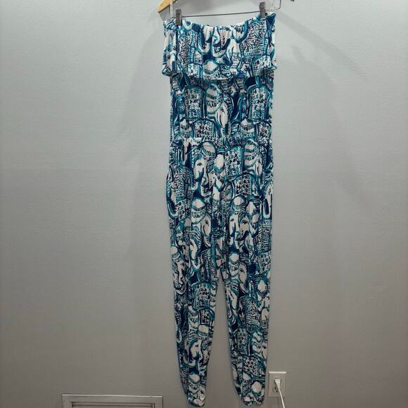 Lilly Pulitzer Ailsie Jumpsuit Size Large | Just Keep on Trunkin Jumpsuit Indigo - Picture 4 of 15